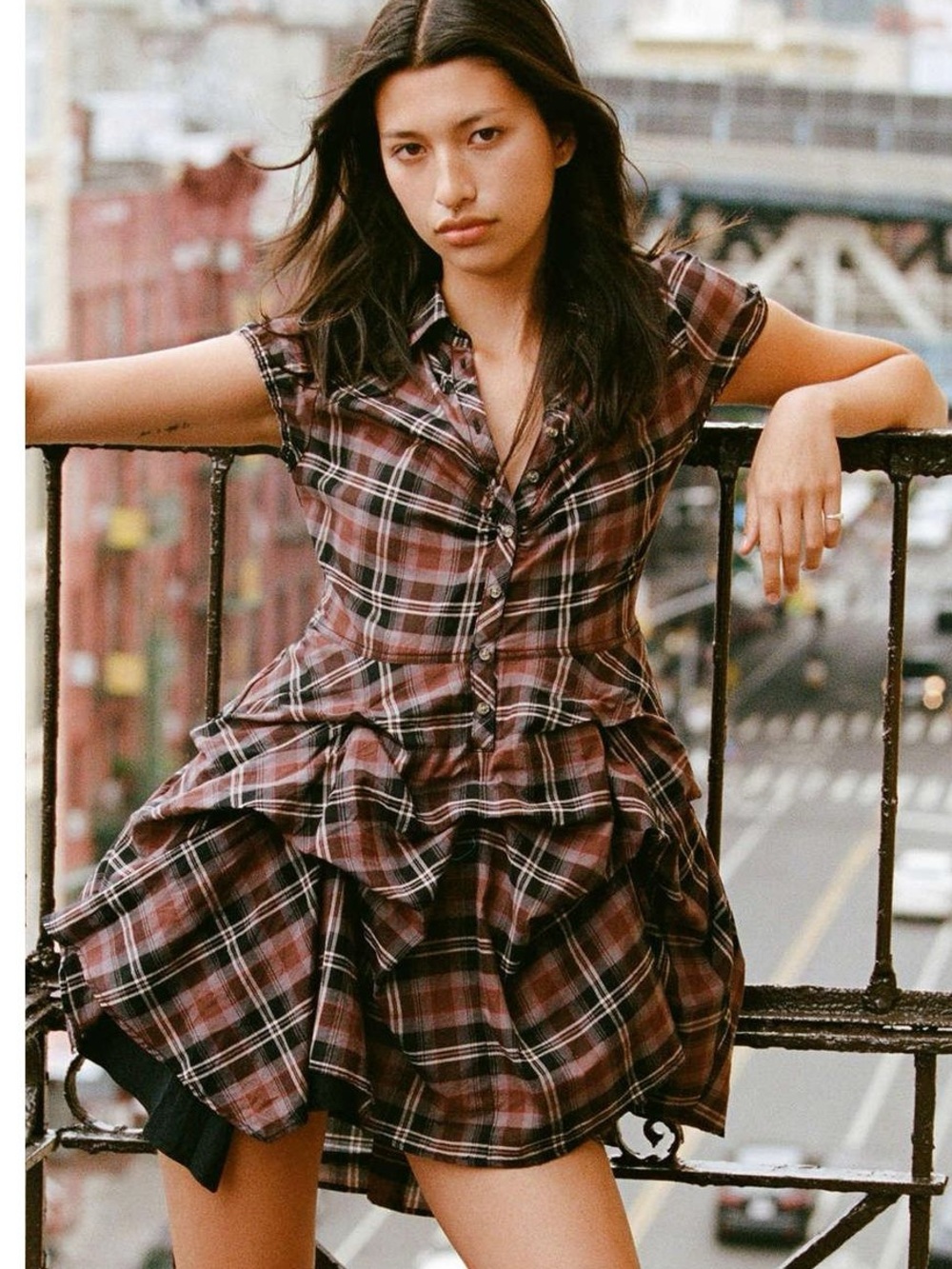 Urban Outfitters BDG Max Plaid Ruched Rockstar Mini Dress Size Small NWT
